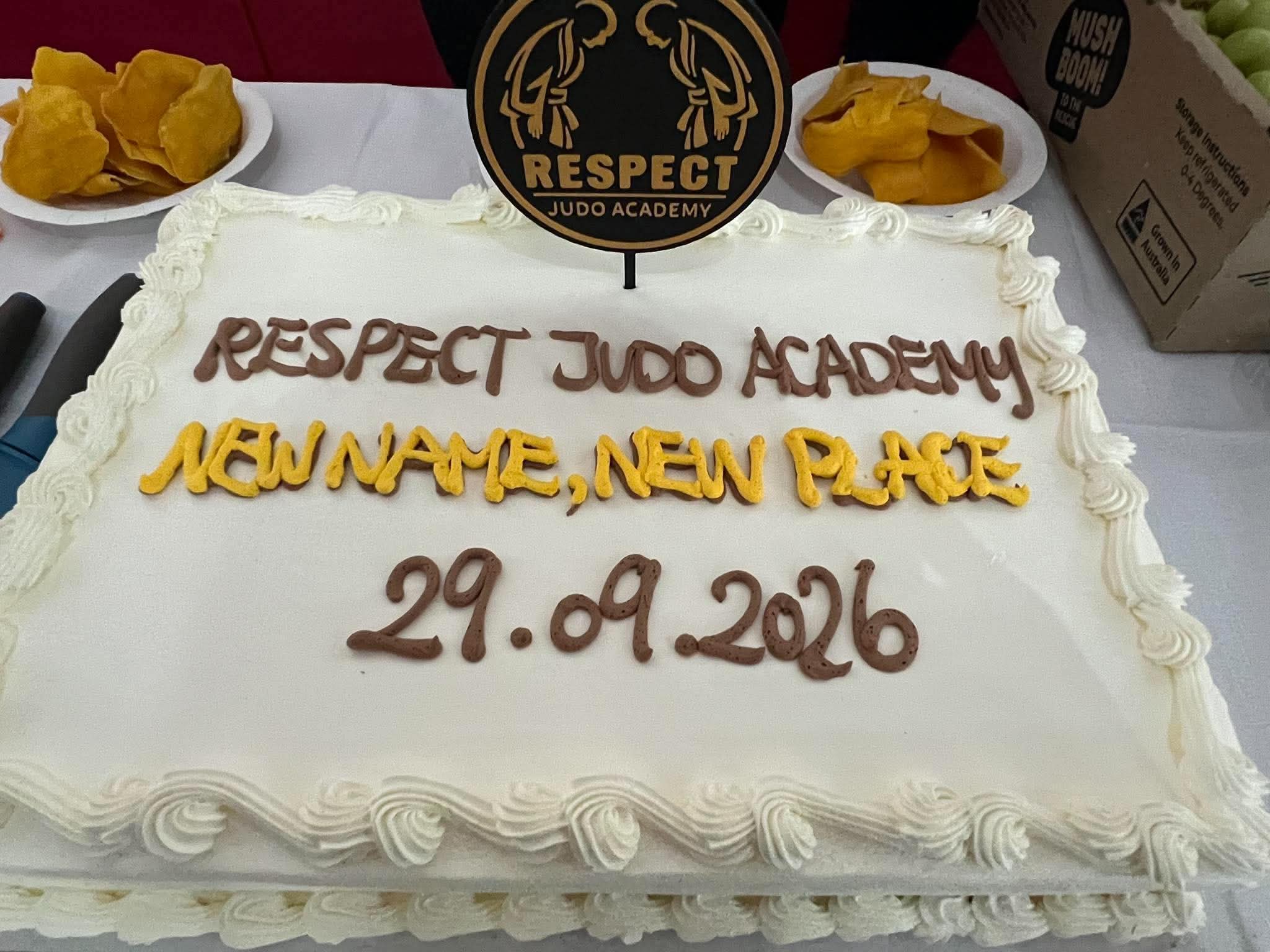 Respect Judo Academy celebration cake — new name, new place
